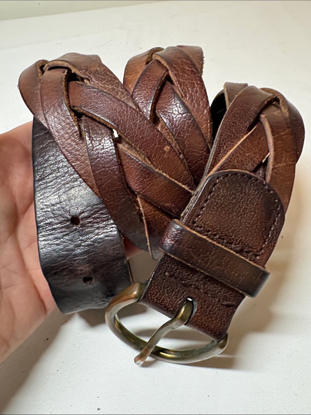 Hollister Brown Braided Leather Belt Size XS/S